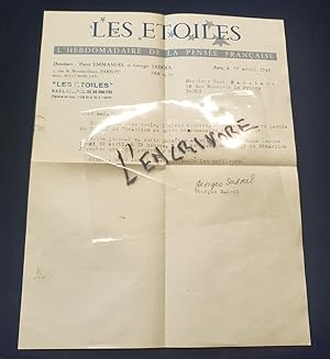 Lettre signée de Georges Sadoul - Avril 1945