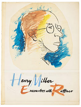 Original watercolor portrait of Henry Miller for the cover of a proposed book: "Henry Miller Enco...