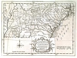A NEW MAP OF NORTH & SOUTH CAROLINA, & GEORGIA . Antique map of the three states between coast an...