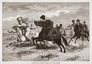 Turkoman Custom of Pursuit of the Bride,Antique Historical Print