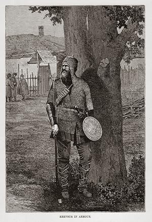 Khevsur Soldier in Armour in the Khevsureti region of eastern Georgia,Antique Historical Print