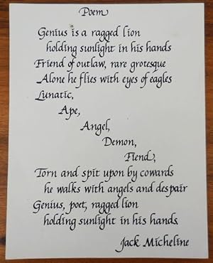Poem (First line begins "Genius is a ragged lion" (Broadside)