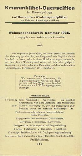 Krummhübel-Querseiffen im Riesegebirge Wohnungsnachweis Sommer 1935