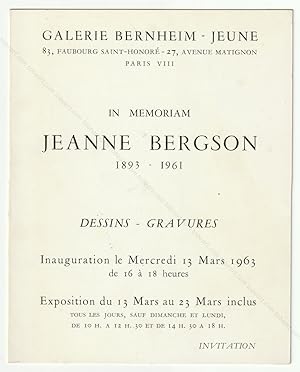 In memoriam Jeanne BERGSON 1893-1961. Dessins - Gravures.