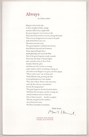 Always for Charles Simic (Signed Broadside)