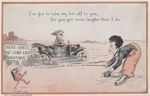 Charlie Chaplin Speeding Old Car Race Brother WW1 Comic Postcard