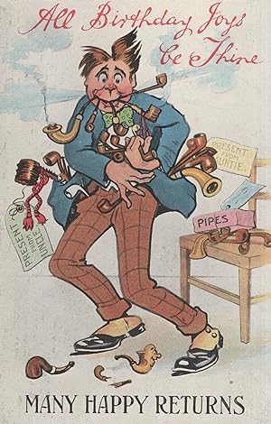 Compulsive Antique Smoking Pipe Collector Hoarder Old Greetings Postcard