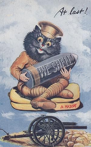 Louis Wain At Last Old Shell Mascot Military Cat Antique Cats Postcard