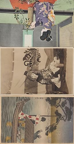 Japanese Geisha By Flag Antique 1933 Real Photo Japan 3x Postcard s