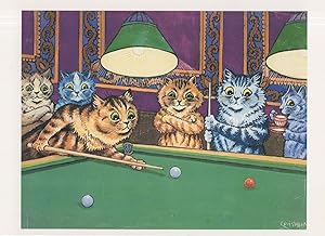 Louis Wain Billiards Snooker Stunning Cat Repro Rare Postcard