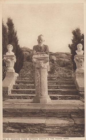 Bernard Shaw Between Homer & Nero Statue Old Postcard