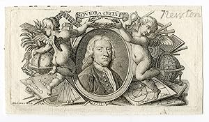 Antique Print-SIR ISAAC NEWTON-SCIENTIST-PORTRAIT-Duflos-Delamonce-c. 1740