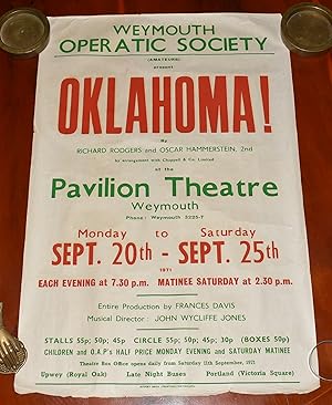 ORIGINAL POSTER. OKLAHOMA! by Richard Rodgers & Oscar Hammerstein at The Pavilion Theatre Weymout...