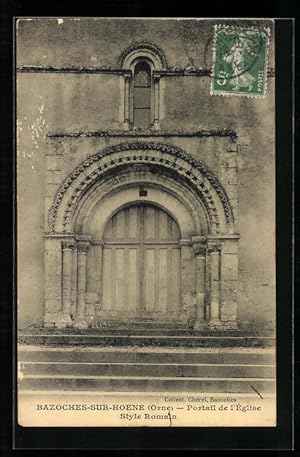 Carte postale Bazoches-sur-Hoene, Portail de l`Eglise, Style Romain