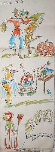 Humorous Letter with Numerous Original Pen-and-Ink and Watercolored Drawings