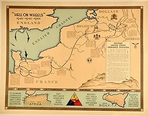 "HELL ON WHEELS" WW2 ORIGINAL MAP 1944 2ND U.S. ARMORED DIVISION LINEN-BACKED