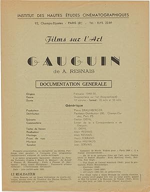 Gauguin (Original program for a 1951 showing of the 1950 short film)