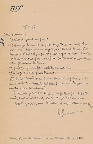 Raymond QUENEAU lettre autographe signée