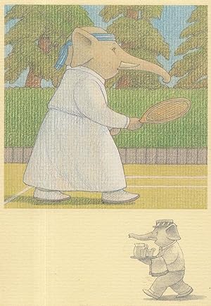 Lady Elephant Playing Tennis Sport Never Forget Match Postcard