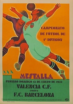 1932 Spanish Soccer Poster, Mestalla, Valencia vs. F.C. Barcelona, 12 Enero 1932