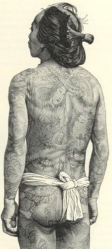 Man with Japanese tattooing, also known as irezumi or horimono,Antique Print
