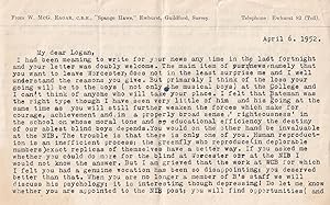 W McG Eagar Vice President Society for the Blind Surrey Classical Composer Hand Signed Letter