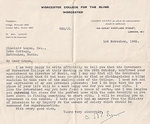 Worcester College For The Blind Classical Composer Hand Signed WW2 Letter