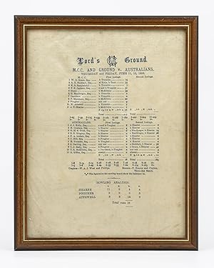 An end-of-match silk scorecard from the match at 'Lord's Ground. MCC and Ground v. Australians. T...
