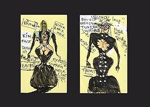 Paire de dessins originaux inédits de Thierry Mugler pour un projet de robe "Kim Kardashian"