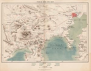 Tokyo Japan and Tokyo Bay ,Antique Historical Color Map