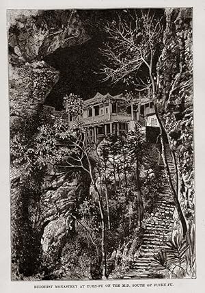 The Yungu Monastery Cave or Yungu Temple Cave is located in Fujian province, China,Antique Print