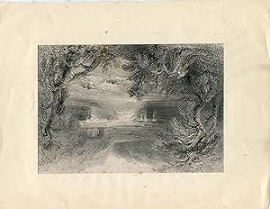 Irlanda. Kildare.Salto del salmón en Leixlip, grabado copia de William H. Barlett