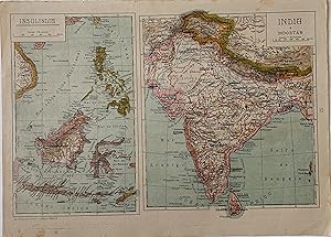 Mapa de Insulindia y de India. Litografia editada en Madrid alrededor 1900