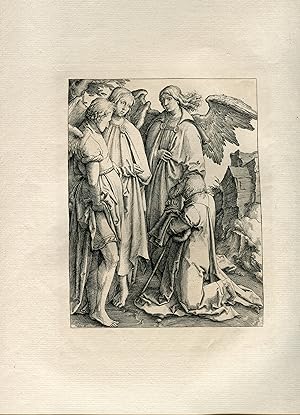 Amand Durand heliograbado Abraham y los tres angeles copia de Van Leyden