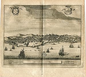 Portugal. Vue de Lisbonne. Grabado por Pieter Vander Aa (Alvarez de Colmenar) en 1715