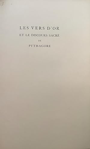 Les vers dor et le discours sacre de Pythagore.