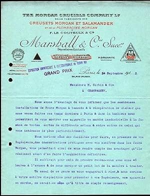 Facture 1912 MARSHALL Cie Creusets Morgan et Salamander Plombagine Morgan