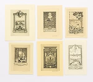 A group of six etched bookplates by Gayfield Shaw (four signed)