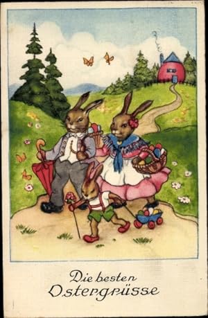 Ansichtskarte / Postkarte Glückwunsch Ostern, Osterhasen, Familie, Ostereier