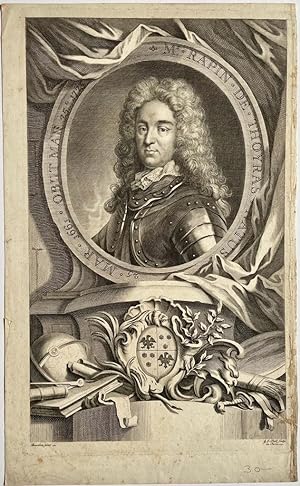 Antique portrait print I Historian Monsieur Rapin de Thoyras (1661-1725), published ca. 1730, 1 p.
