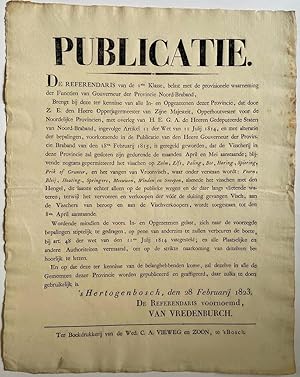 Publication / Affiche 1823 Anling, Brabant | Publicatie, Noord-Braband: visscherij gesloten behal...