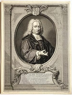 Antique portrait print I Theologian Johan van den Honert, published ca. 1750, 1 p.