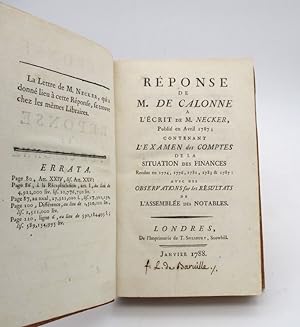 Réponse de M. de Calonne à l'écrit de M. Necker publié en avril 1787