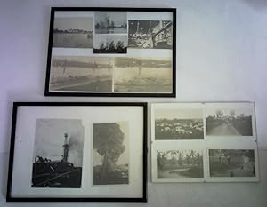 11 original Fotografien mit verschiedenen Stadtansichten sowie Erdöl-Industrieanlagen in 3 Rahmen