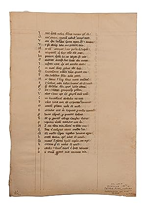 Leaf from a large English manuscript of Petrus Riga, Aurora, in the first redaction of Aegidius o...