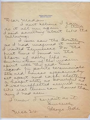 AUTOGRAPH LETTER SIGNED (ALS) on the Charm of Tennessee