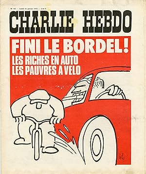 "CHARLIE HEBDO N°165 du 14/1/1974" Gébé : FINI LE BORDEL ! LES RICHES EN AUTO, LES PAUVRES A VÉLO