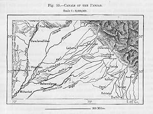 Canals of the Punjab in India and Pakistan, 1880s MAP
