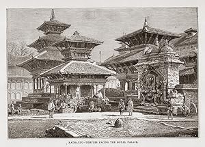 Temples facing the Hanuman Dhoka Palace or Kathmandu Durbar Square in Katmandu,1882 Antique Print