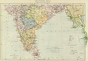 1882 Antique Color Map of Southern India